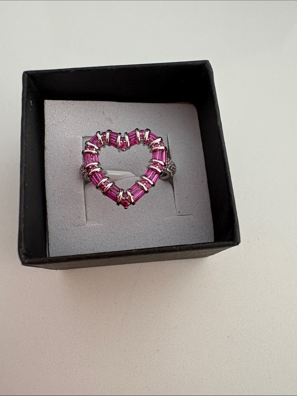 Pink Heart Gemstone Ring for Women - Sparkling Silver-Tone Band